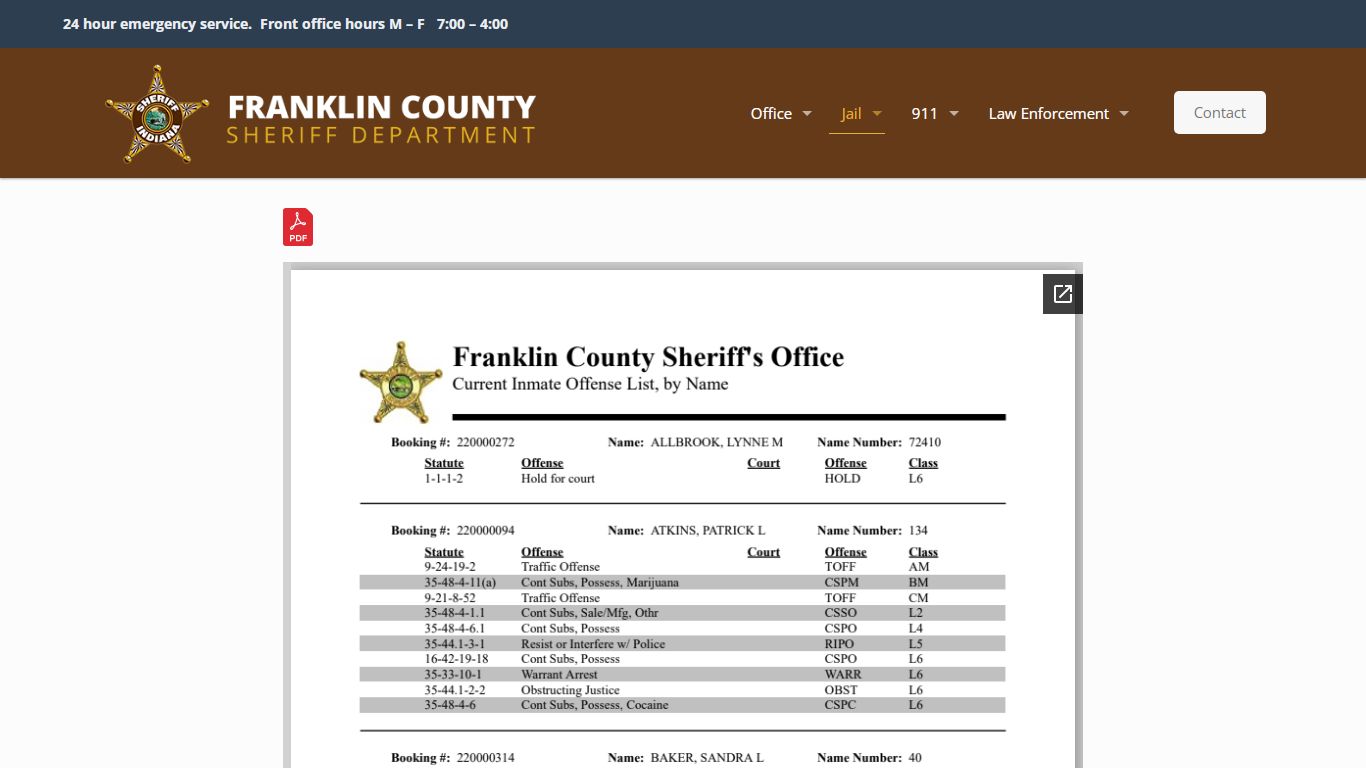 Inmate Roster – Franklin County